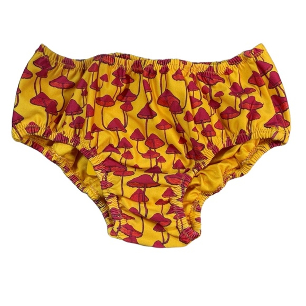 Agua Bendita Baby Bikini‎ Bottom Yellow Red Mushroom Print 9/12 Month New